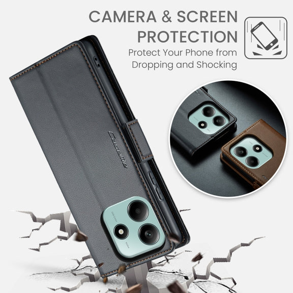 For Redmi Note 14 5G CaseMe 023 Butterfly Buckle Litchi Texture RFID Anti-theft Leather Phone Case(Black)