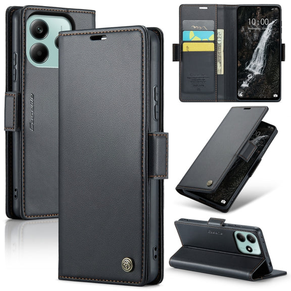 For Redmi Note 14 5G CaseMe 023 Butterfly Buckle Litchi Texture RFID Anti-theft Leather Phone Case(Black)