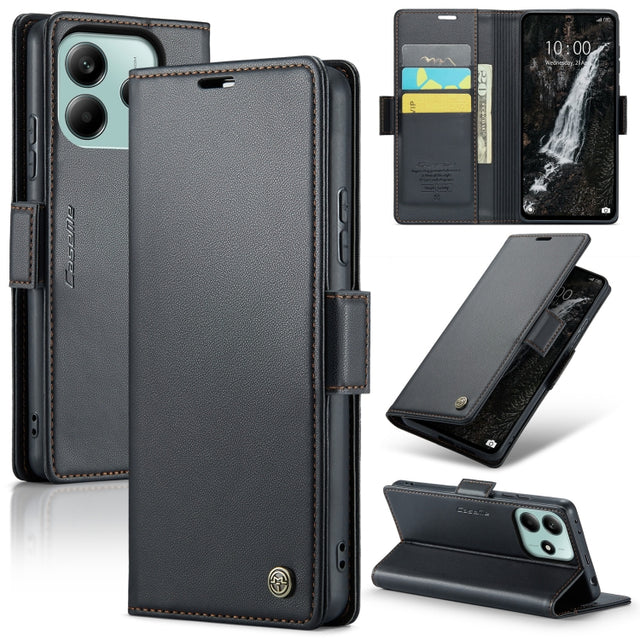 For Redmi Note 14 5G CaseMe 023 Butterfly Buckle Litchi Texture RFID Anti-theft Leather Phone Case(Black)