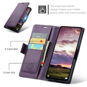 For Redmi Note 14 5G CaseMe 023 Butterfly Buckle Litchi Texture RFID Anti-theft Leather Phone Case(Purple)