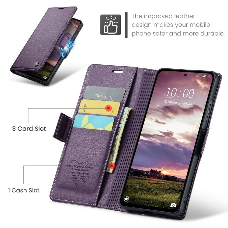 For Redmi Note 14 5G CaseMe 023 Butterfly Buckle Litchi Texture RFID Anti-theft Leather Phone Case(Purple)