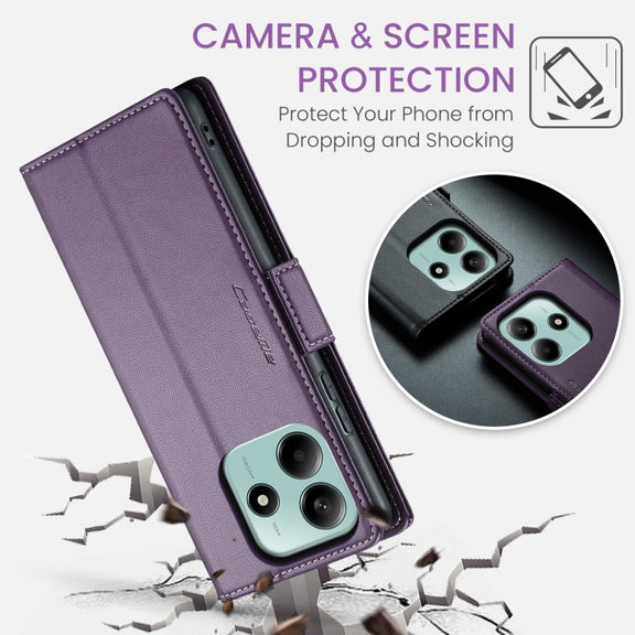 For Redmi Note 14 5G CaseMe 023 Butterfly Buckle Litchi Texture RFID Anti-theft Leather Phone Case(Purple)