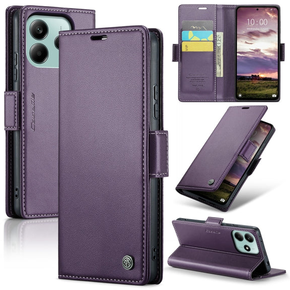 For Redmi Note 14 5G CaseMe 023 Butterfly Buckle Litchi Texture RFID Anti-theft Leather Phone Case(Purple)