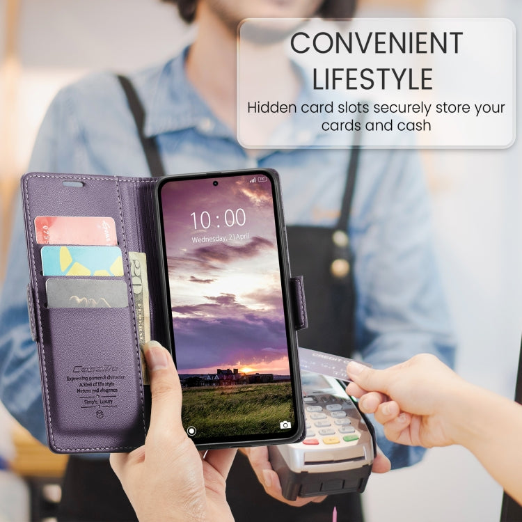 For Redmi Note 14 5G CaseMe 023 Butterfly Buckle Litchi Texture RFID Anti-theft Leather Phone Case(Purple)