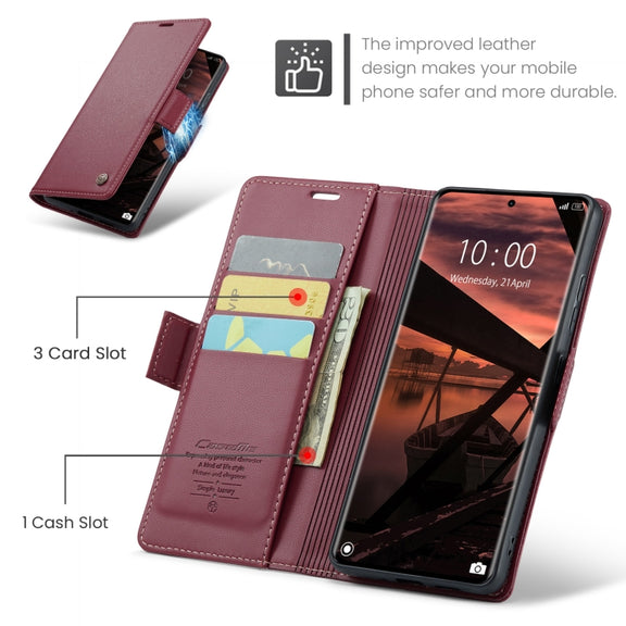 For Redmi Note 14 Pro 5G CaseMe 023 Butterfly Buckle Litchi Texture RFID Anti-theft Leather Phone Case(Red)