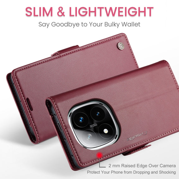 For Redmi Note 14 Pro 5G CaseMe 023 Butterfly Buckle Litchi Texture RFID Anti-theft Leather Phone Case(Red)