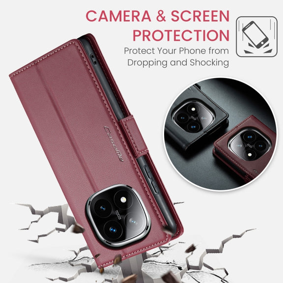 For Redmi Note 14 Pro 5G CaseMe 023 Butterfly Buckle Litchi Texture RFID Anti-theft Leather Phone Case(Red)