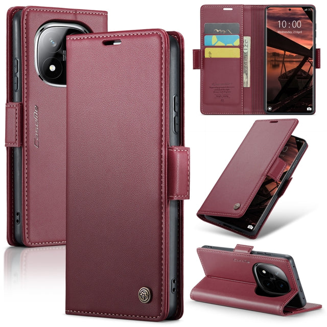 For Redmi Note 14 Pro 5G CaseMe 023 Butterfly Buckle Litchi Texture RFID Anti-theft Leather Phone Case(Red)