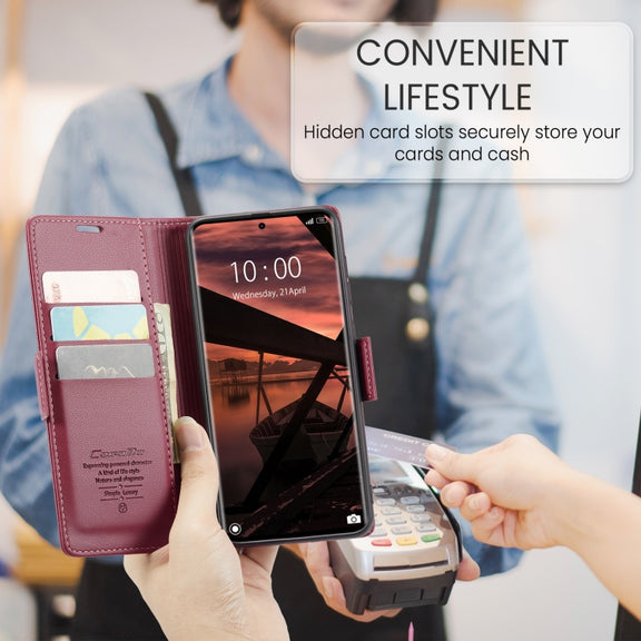 For Redmi Note 14 Pro 5G CaseMe 023 Butterfly Buckle Litchi Texture RFID Anti-theft Leather Phone Case(Red)