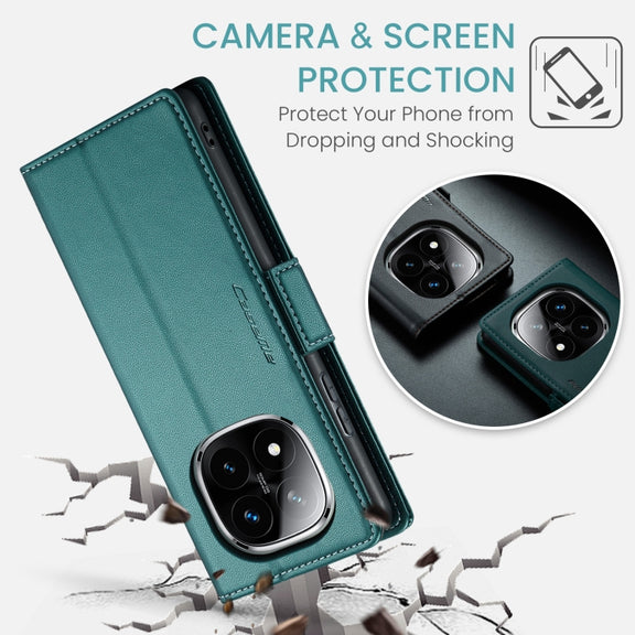 For Redmi Note 14 Pro 5G CaseMe 023 Butterfly Buckle Litchi Texture RFID Anti-theft Leather Phone Case(Green)