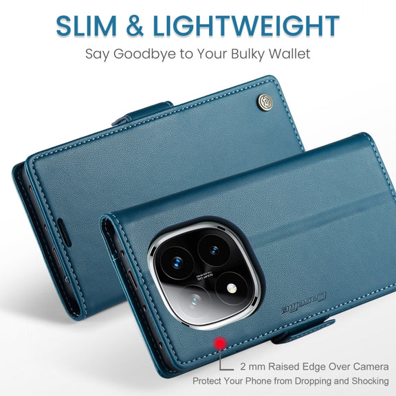 For Redmi Note 14 Pro 5G CaseMe 023 Butterfly Buckle Litchi Texture RFID Anti-theft Leather Phone Case(Blue)