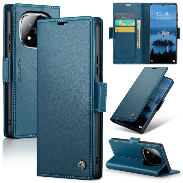 For Redmi Note 14 Pro 5G CaseMe 023 Butterfly Buckle Litchi Texture RFID Anti-theft Leather Phone Case(Blue)