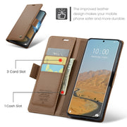 For Redmi Note 14 Pro 5G CaseMe 023 Butterfly Buckle Litchi Texture RFID Anti-theft Leather Phone Case(Brown)