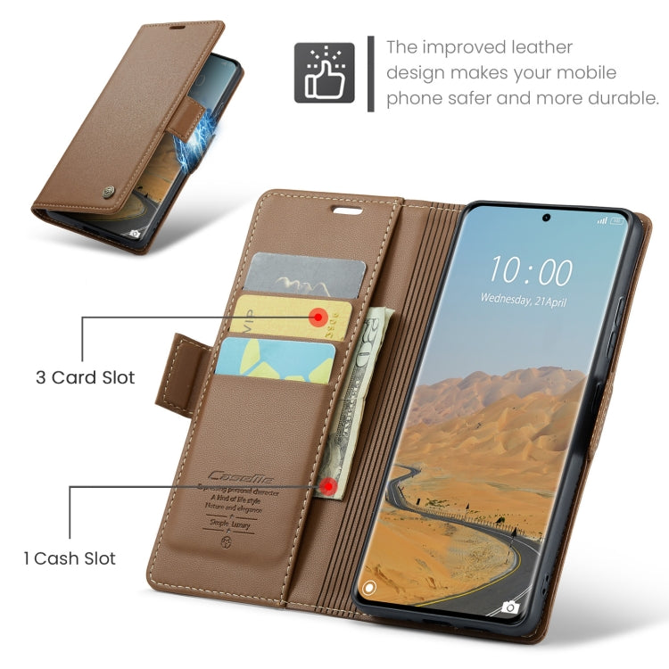 For Redmi Note 14 Pro 5G CaseMe 023 Butterfly Buckle Litchi Texture RFID Anti-theft Leather Phone Case(Brown)