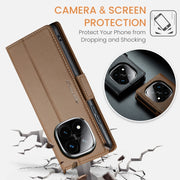 For Redmi Note 14 Pro 5G CaseMe 023 Butterfly Buckle Litchi Texture RFID Anti-theft Leather Phone Case(Brown)