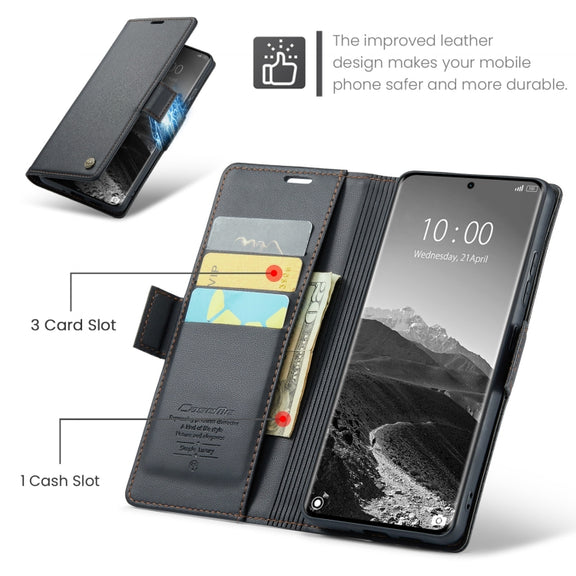 For Redmi Note 14 Pro 5G CaseMe 023 Butterfly Buckle Litchi Texture RFID Anti-theft Leather Phone Case(Black)