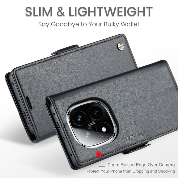 For Redmi Note 14 Pro 5G CaseMe 023 Butterfly Buckle Litchi Texture RFID Anti-theft Leather Phone Case(Black)