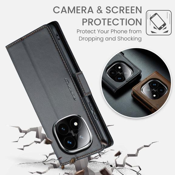 For Redmi Note 14 Pro 5G CaseMe 023 Butterfly Buckle Litchi Texture RFID Anti-theft Leather Phone Case(Black)