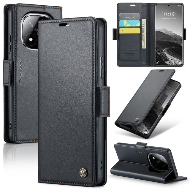 For Redmi Note 14 Pro 5G CaseMe 023 Butterfly Buckle Litchi Texture RFID Anti-theft Leather Phone Case(Black)