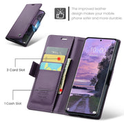 For Redmi Note 14 Pro 5G CaseMe 023 Butterfly Buckle Litchi Texture RFID Anti-theft Leather Phone Case(Purple)