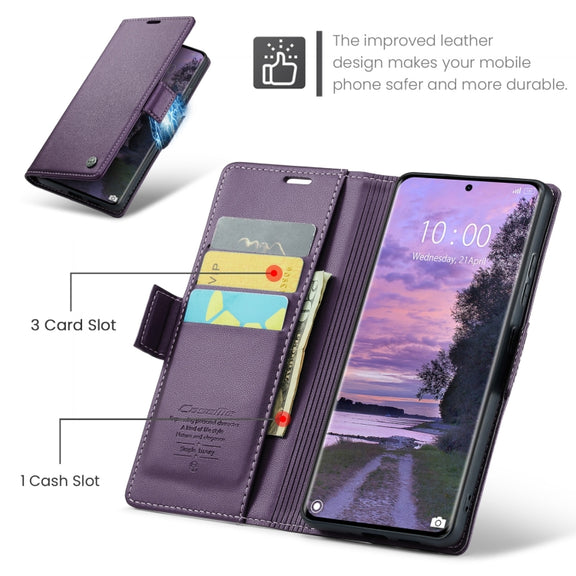 For Redmi Note 14 Pro 5G CaseMe 023 Butterfly Buckle Litchi Texture RFID Anti-theft Leather Phone Case(Purple)