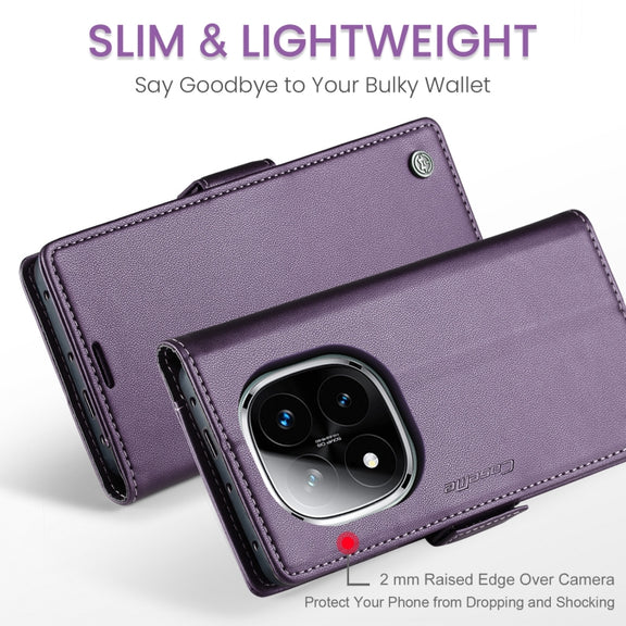 For Redmi Note 14 Pro 5G CaseMe 023 Butterfly Buckle Litchi Texture RFID Anti-theft Leather Phone Case(Purple)