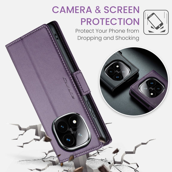 For Redmi Note 14 Pro 5G CaseMe 023 Butterfly Buckle Litchi Texture RFID Anti-theft Leather Phone Case(Purple)