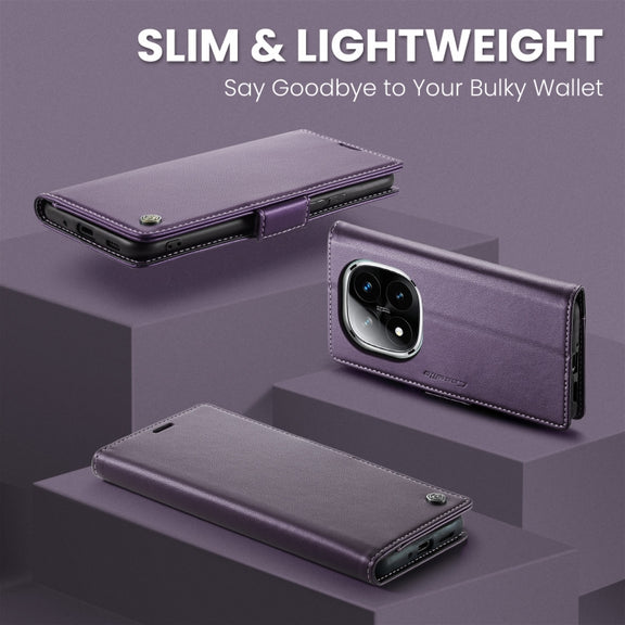 For Redmi Note 14 Pro 5G CaseMe 023 Butterfly Buckle Litchi Texture RFID Anti-theft Leather Phone Case(Purple)