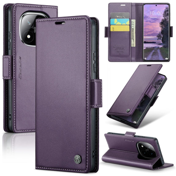 For Redmi Note 14 Pro 5G CaseMe 023 Butterfly Buckle Litchi Texture RFID Anti-theft Leather Phone Case(Purple)