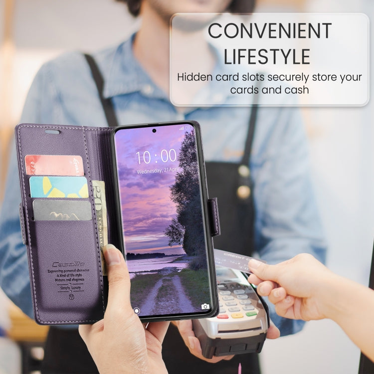 For Redmi Note 14 Pro 5G CaseMe 023 Butterfly Buckle Litchi Texture RFID Anti-theft Leather Phone Case(Purple)