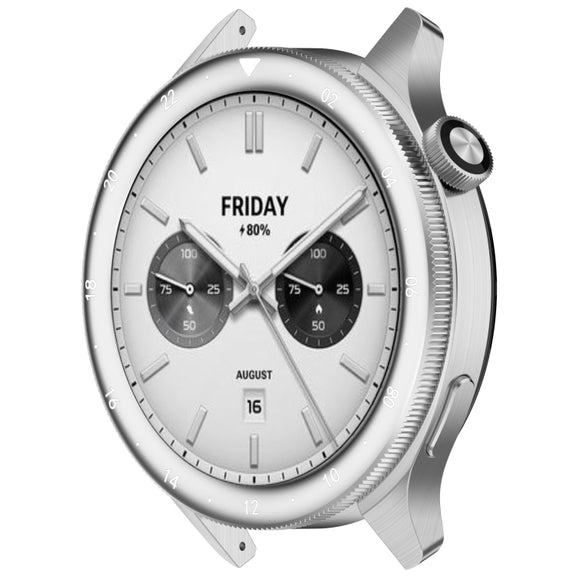 For Xiaomi Watch S4 Tempered Glass Film Hybrid Stainless Steel Watch Protective Ring(Silver White)