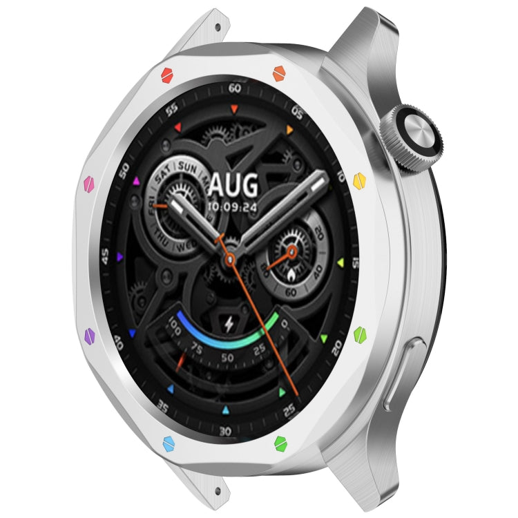 For Xiaomi Watch S4 Tempered Glass Film Hybrid Stainless Steel Watch Protective Ring(Silver Rainbow)