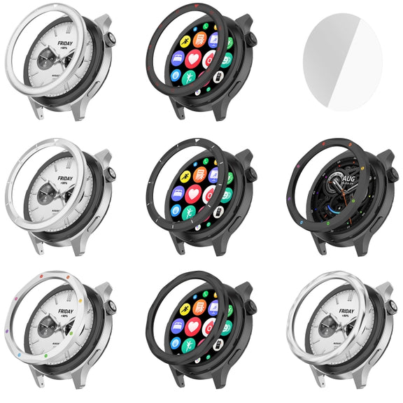 For Xiaomi Watch S4 Tempered Glass Film Hybrid Stainless Steel Watch Protective Ring(Silver Rainbow)