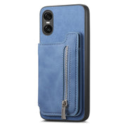 For Sony Xperia 1 VI Retro MagSafe Zipper Wallet Card Bag Back Phone Case(Blue)