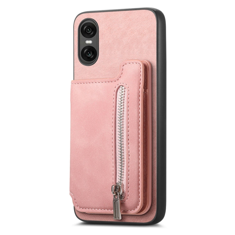 For Sony Xperia 1 VI Retro MagSafe Zipper Wallet Card Bag Back Phone Case(Pink)