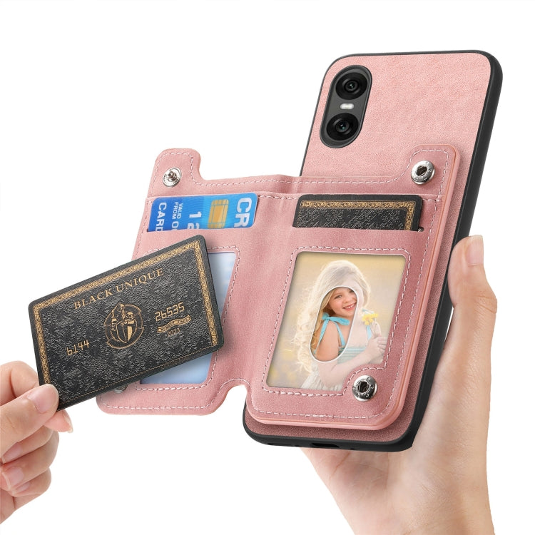 For Sony Xperia 1 VI Retro MagSafe Zipper Wallet Card Bag Back Phone Case(Pink)