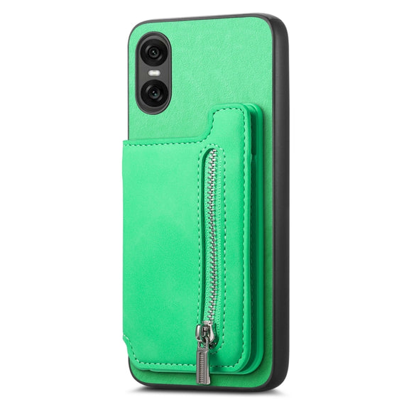 For Sony Xperia 1 VI Retro MagSafe Zipper Wallet Card Bag Back Phone Case(Green)