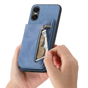 For Sony Xperia 10 VI Retro MagSafe Zipper Wallet Card Bag Back Phone Case(Blue)