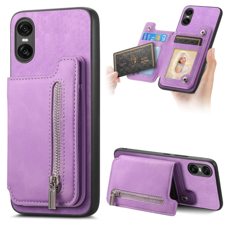 For Sony Xperia 10 VI Retro MagSafe Zipper Wallet Card Bag Back Phone Case(Purple) - Sony Cases by PMC TechLife | Online Shopping South Africa | PMC TechLife | Buy Now Pay Later Mobicred
