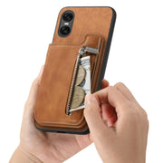 For Sony Xperia 10 VI Retro MagSafe Zipper Wallet Card Bag Back Phone Case(Brown)