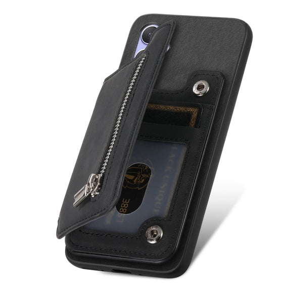 For Sony Xperia 10 VI Retro MagSafe Zipper Wallet Card Bag Back Phone Case(Black)