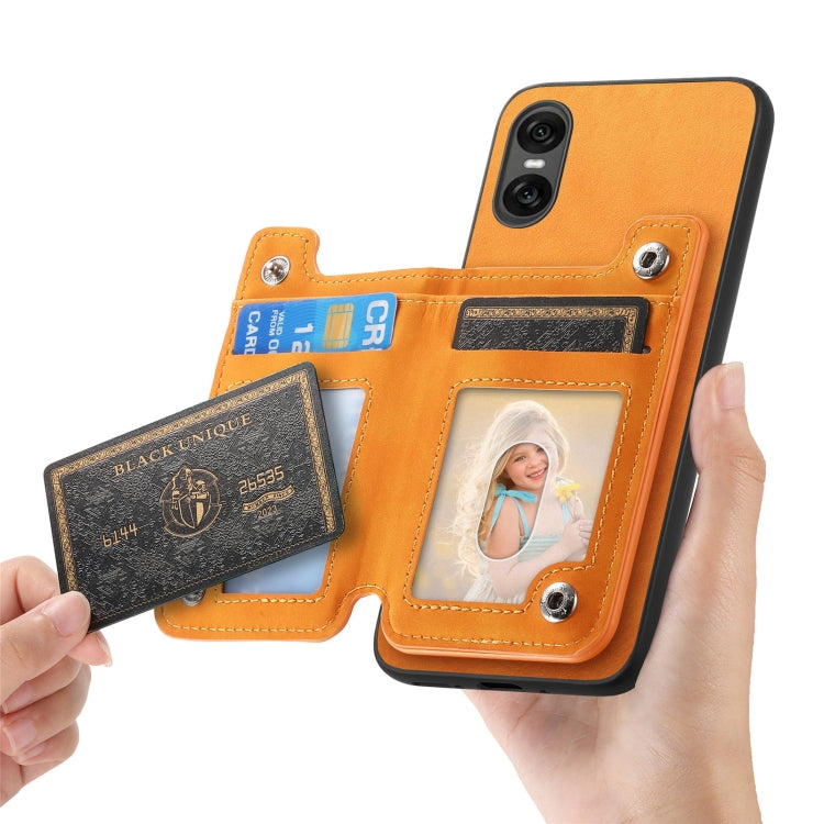 For Sony Xperia 5 V Retro MagSafe Zipper Wallet Card Bag Back Phone Case(Yellow)