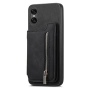For Sony Xperia 5 V Retro MagSafe Zipper Wallet Card Bag Back Phone Case(Black)