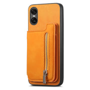For Sony Xperia 1 V Retro MagSafe Zipper Wallet Card Bag Back Phone Case(Yellow)
