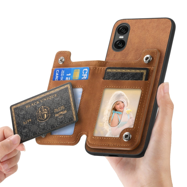 For Sony Xperia 1 V Retro MagSafe Zipper Wallet Card Bag Back Phone Case(Brown)