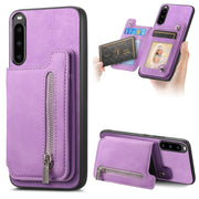 For Sony Xperia 10 V Retro MagSafe Zipper Wallet Card Bag Back Phone Case(Purple)