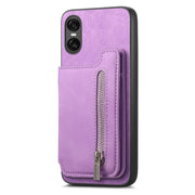 For Sony Xperia 10 V Retro MagSafe Zipper Wallet Card Bag Back Phone Case(Purple)