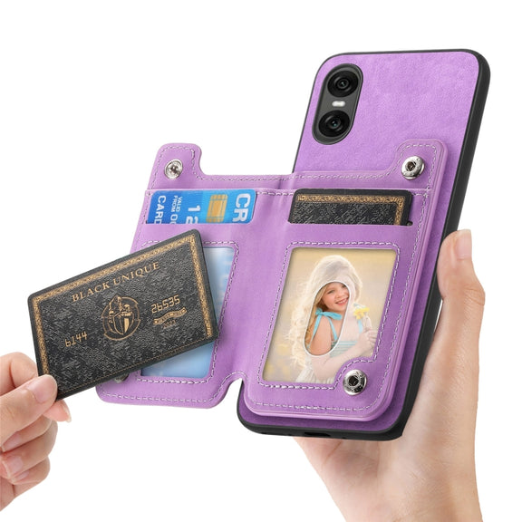 For Sony Xperia 10 V Retro MagSafe Zipper Wallet Card Bag Back Phone Case(Purple)