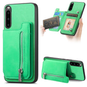For Sony Xperia 10 V Retro MagSafe Zipper Wallet Card Bag Back Phone Case(Green)