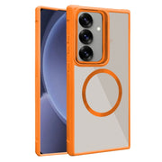 For Samsung Galaxy S25 5G Plated CD Texture MagSafe Acrylic Hybrid TPU Phone Case(Orange)